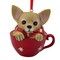 Galt International Teacup Chihuahua Puppy Christmas Figurine Ornament - 3.5" - Red and Brown
